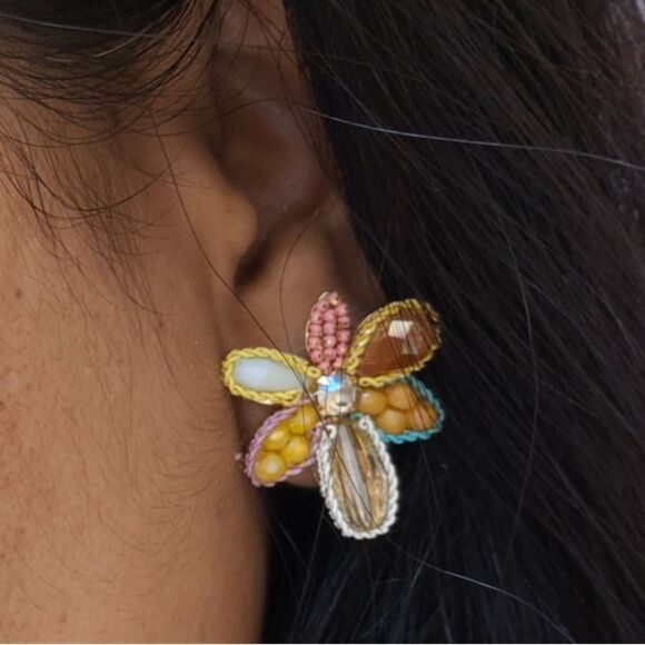 Multicolor flower stud earrings A6 - Picture 2 of 6